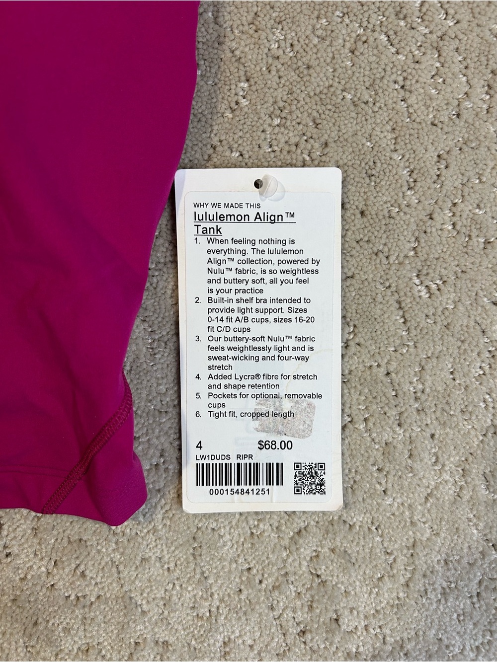 NWT Lululemon Align™ Tank, in Ripen Raspberry Size 4 - Picture 3 of 8
